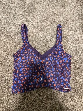 Old Navy Purple Leopard-Print Crop Tank with Blue and Orange Spots